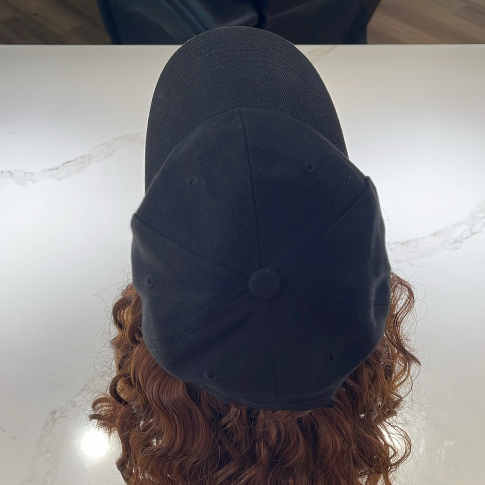 HAT HAIR, 10” Attached to Black Baseball cap, Wavy Brown/Auburn hair - Picture 6 of 10